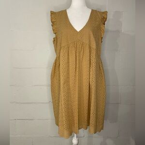 Knox Rose Tan Eyelet Ruffle Sleeve V-Neck Dress